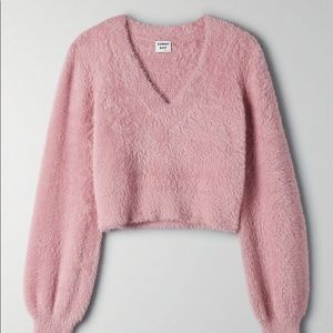 Sunday Best Kitten V-neck fuzzy cropped sweater